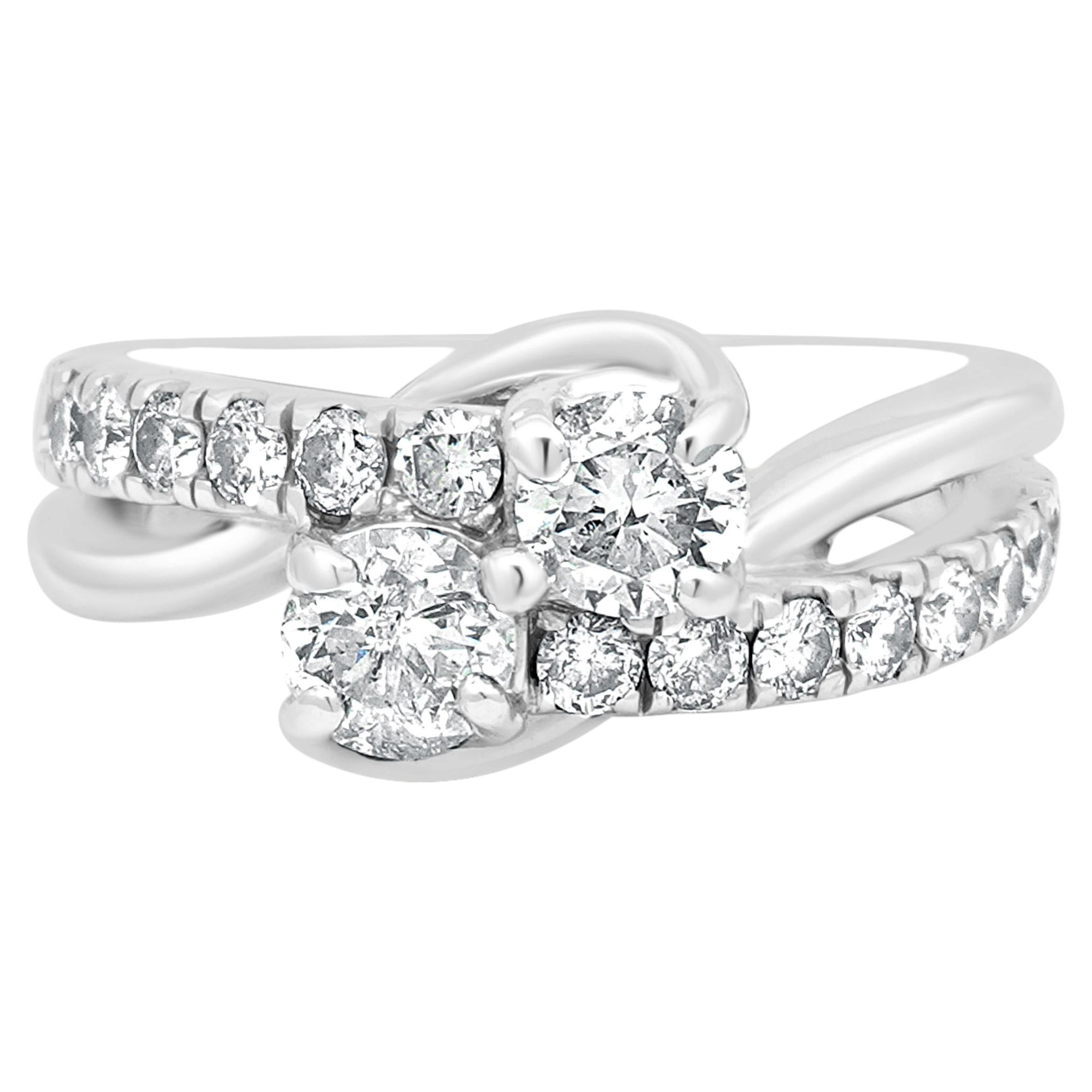 14 Karat White Gold Prong Set Double Round Brilliant Cut Diamond Engagement Ring