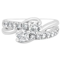 14 Karat White Gold Prong Set Double Round Brilliant Cut Diamond Engagement Ring