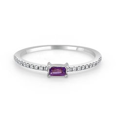 14 Karat White Gold Purple Amethyst Stackable Ring Birthstone Ring, February