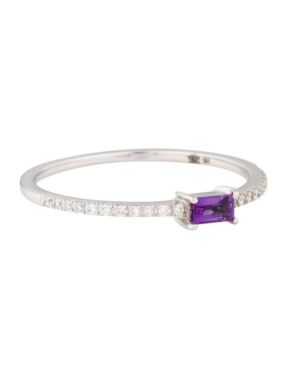 Baguette Cut 14 Karat White Gold Purple Amethyst Stackable Ring Birthstone Ring, February For Sale