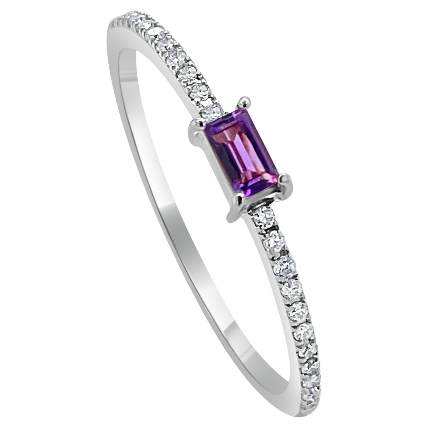 14 Karat White Gold Purple Amethyst Stackable Ring Birthstone Ring, February For Sale