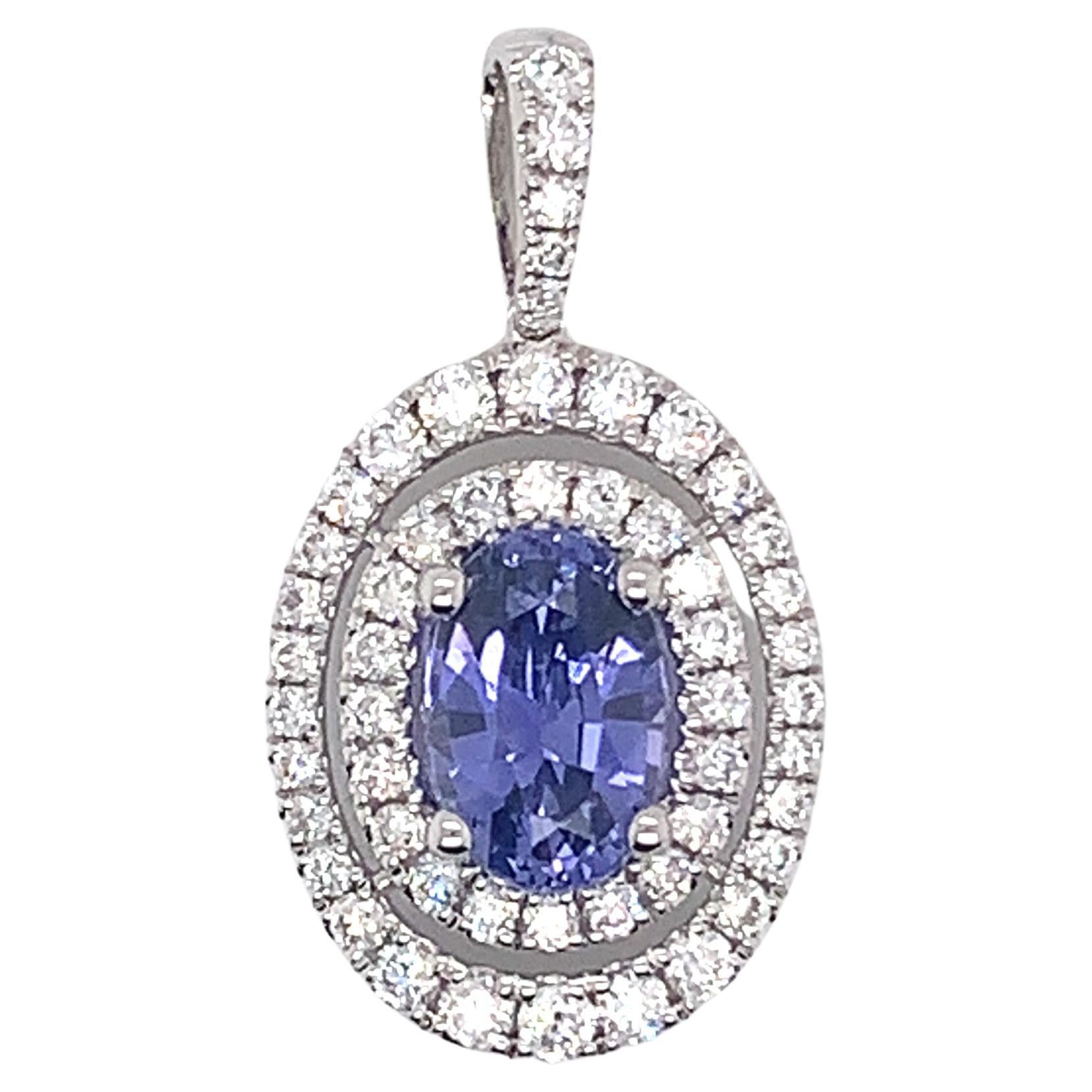 14 Karat White Gold Purple Sapphire & Diamond Pendant For Sale