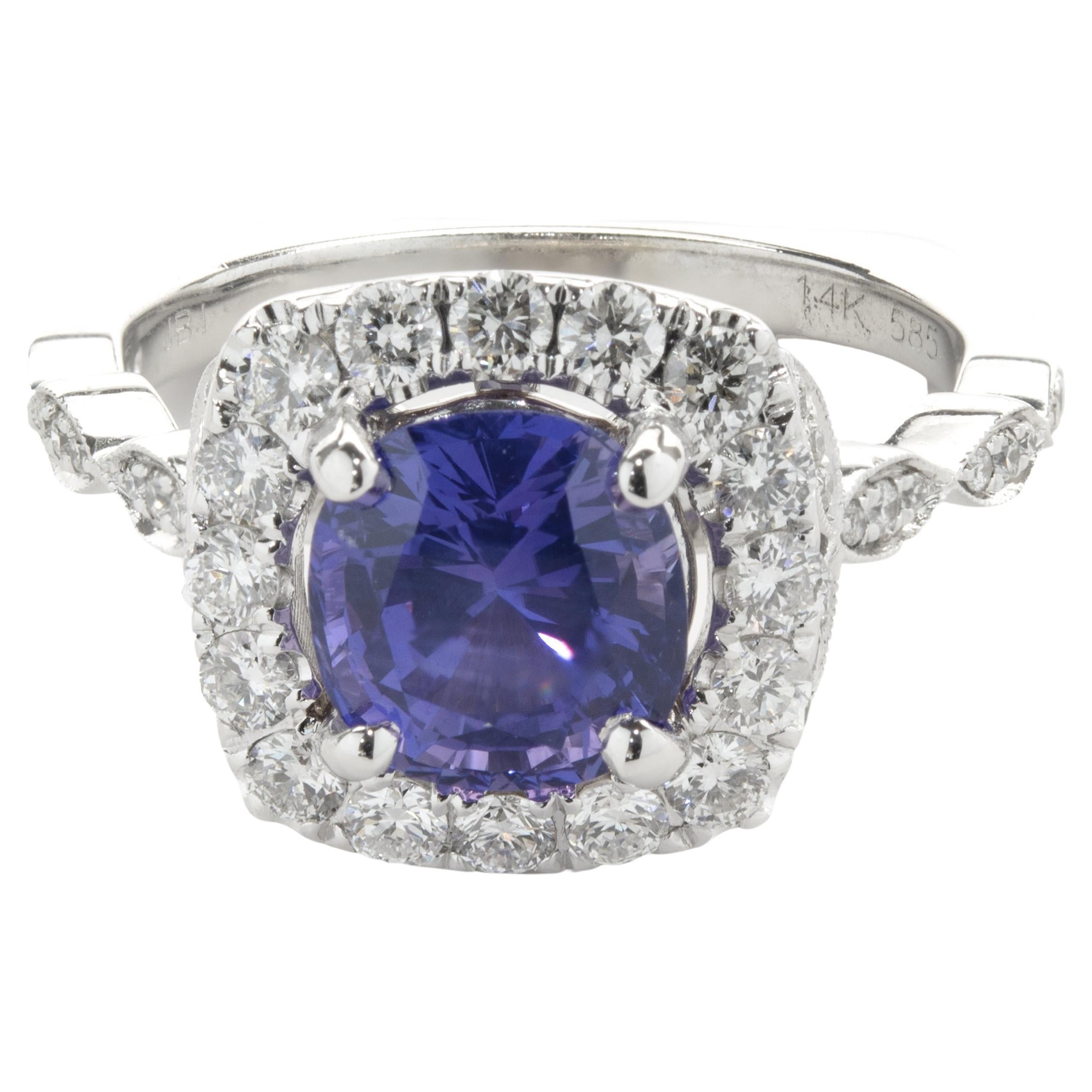 14 Karat White Gold Purple Sri Lanka Sapphire and Diamond Ring For Sale