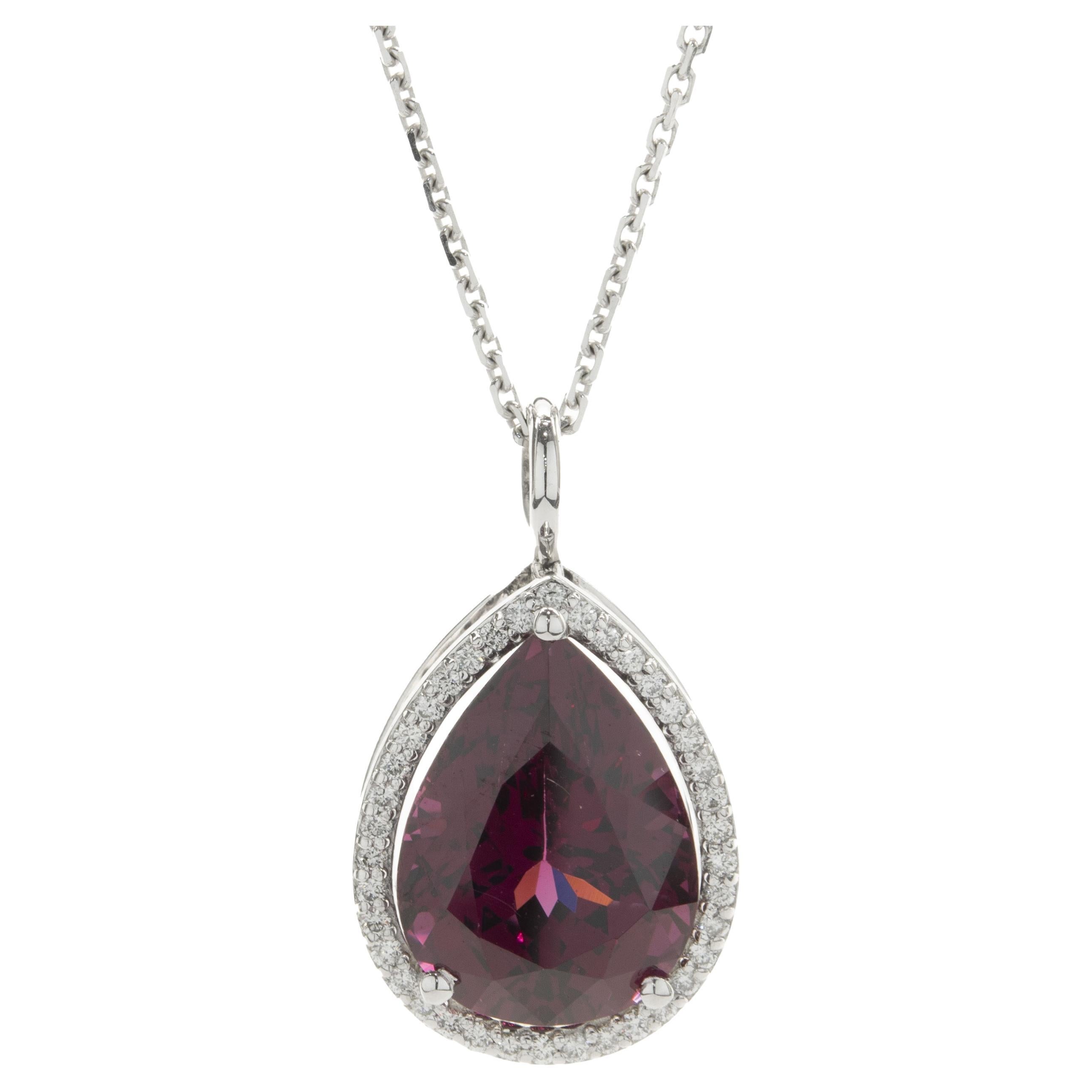 14 Karat White Gold Pyrope Garnet and Diamond Necklace