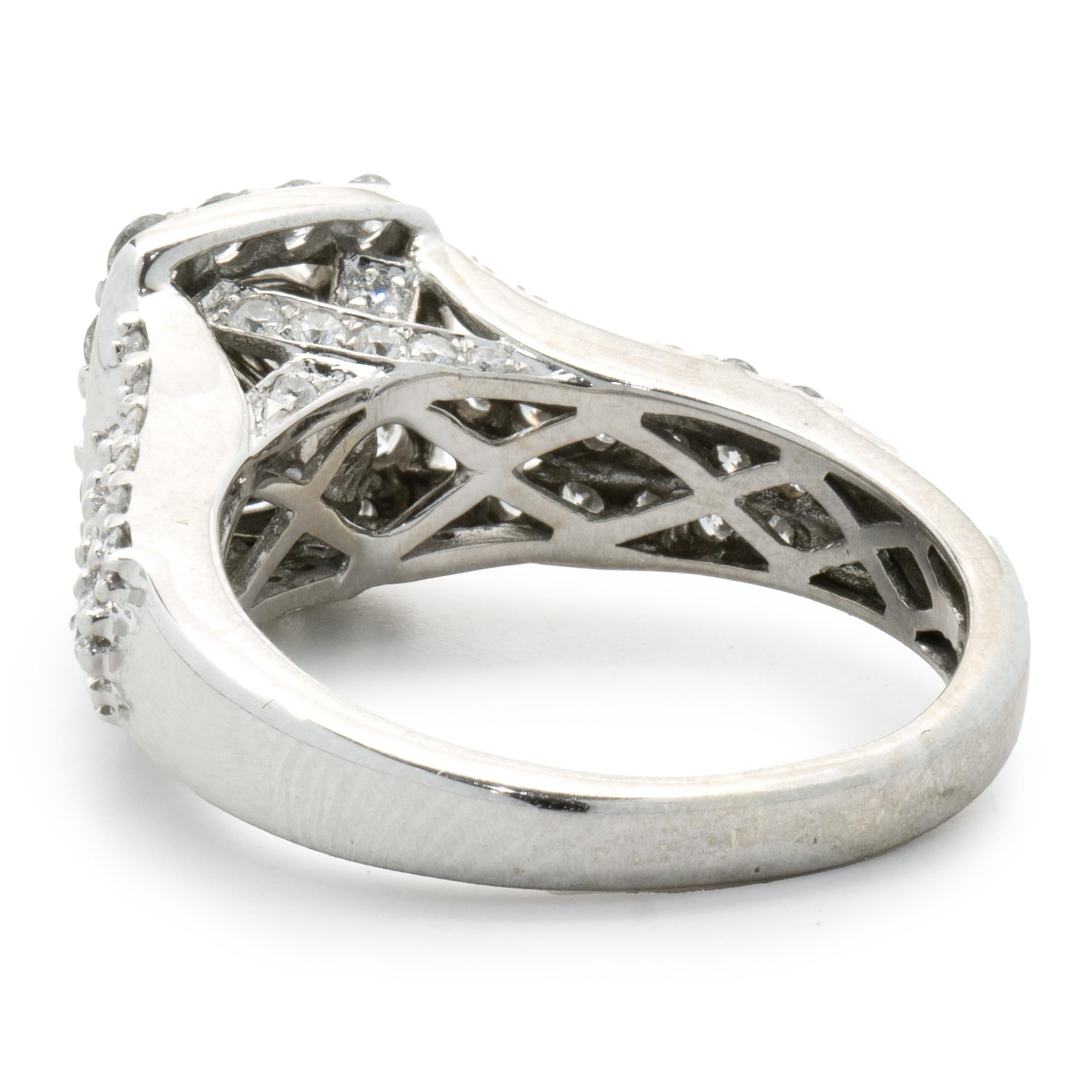 Trillion Cut 14 Karat White Gold Quad-Set Diamond Engagement Ring For Sale