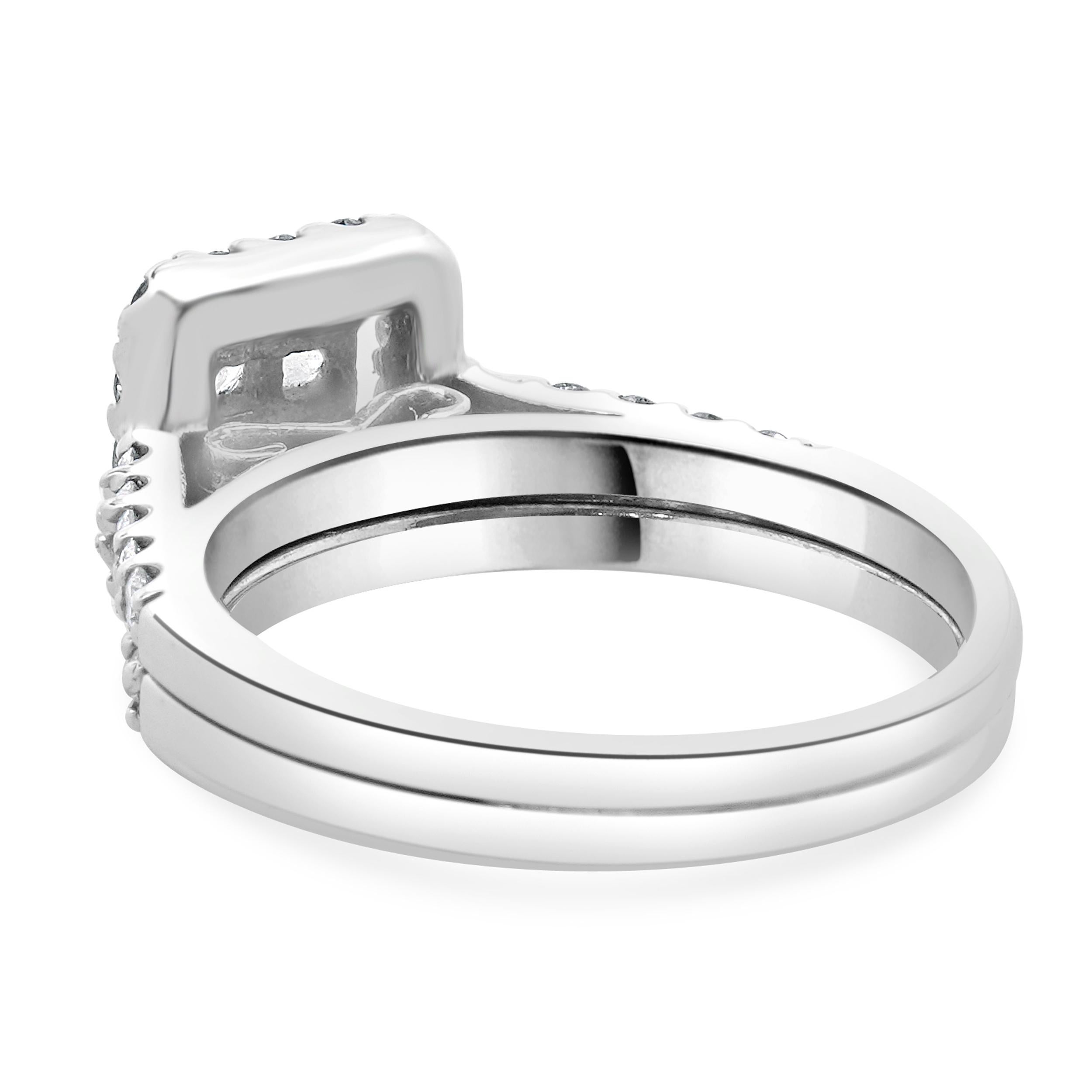 Princess Cut 14 Karat White Gold Quad Set Diamond Engagement Ring For Sale