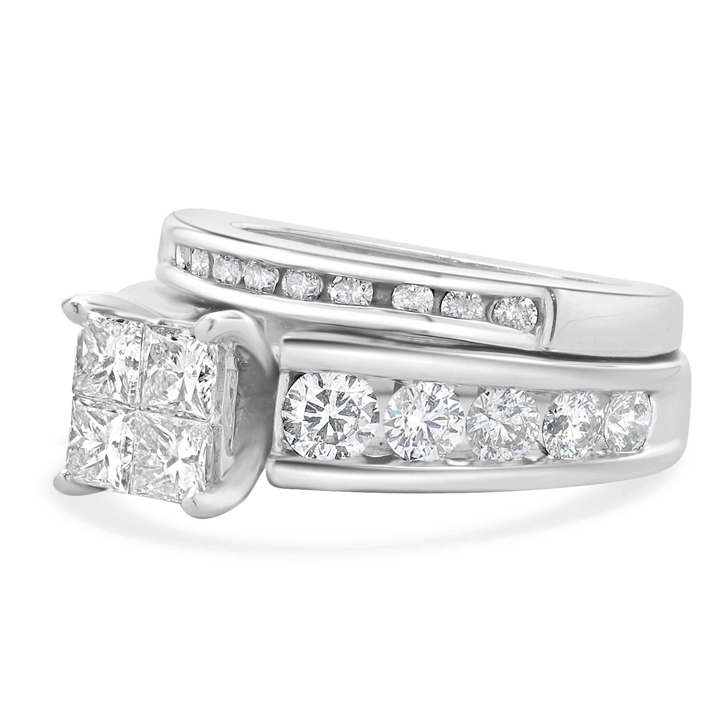Princess Cut 14 Karat White Gold Quad Set Diamond Engagement Ring For Sale