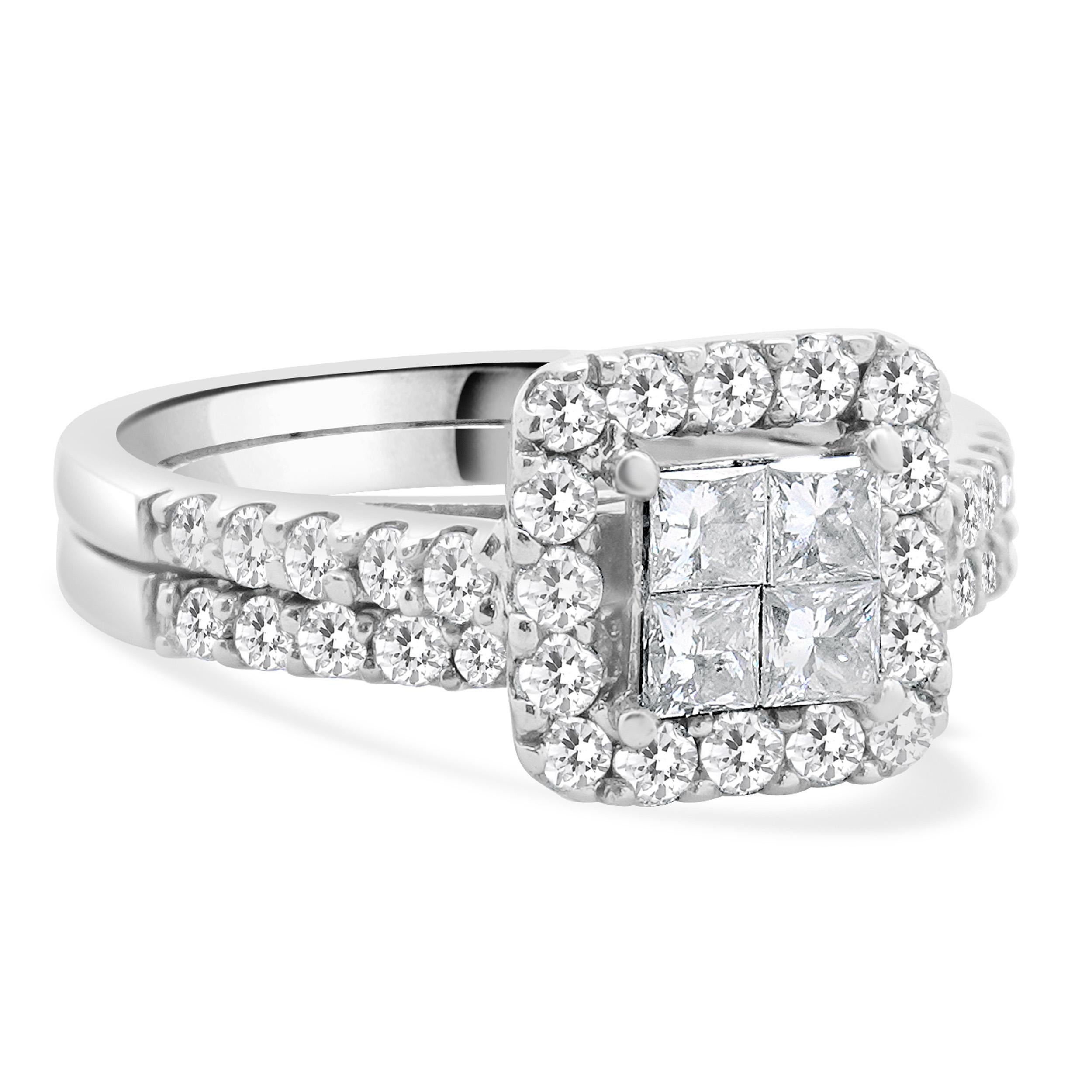 14 Karat White Gold Quad Set Diamond Engagement Ring In Excellent Condition For Sale In Scottsdale, AZ