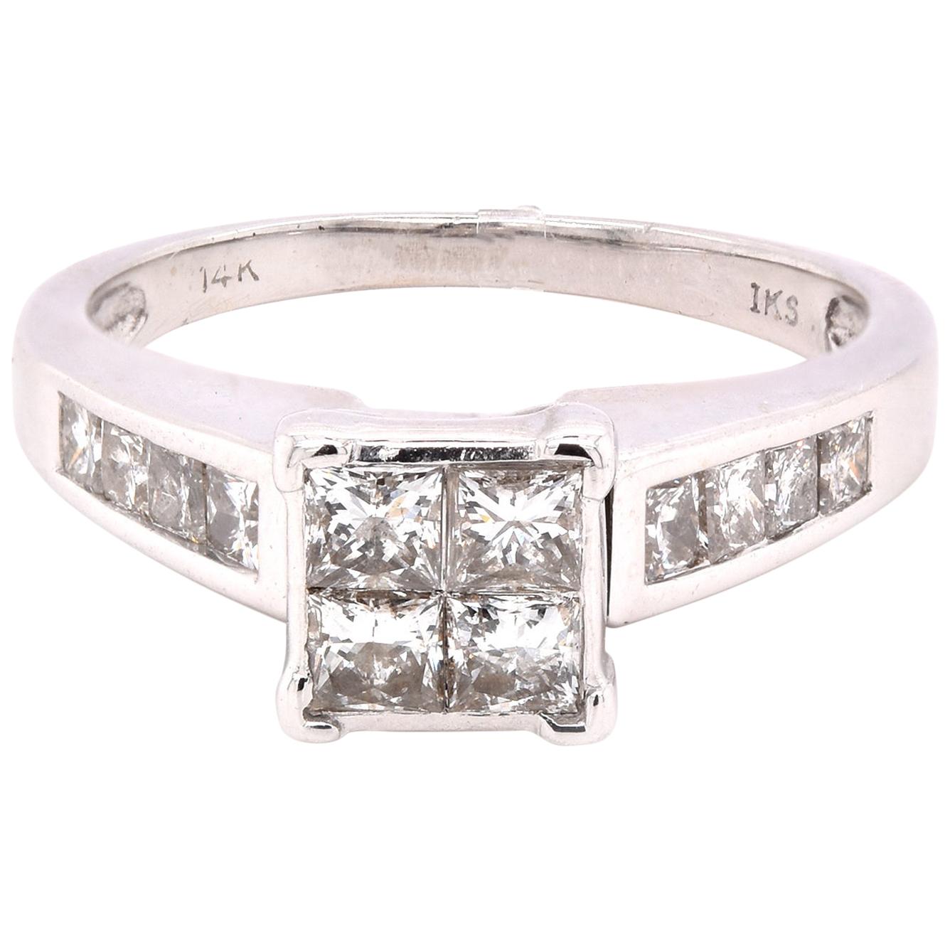 14 Karat White Gold Quad Set Diamond Engagement Ring