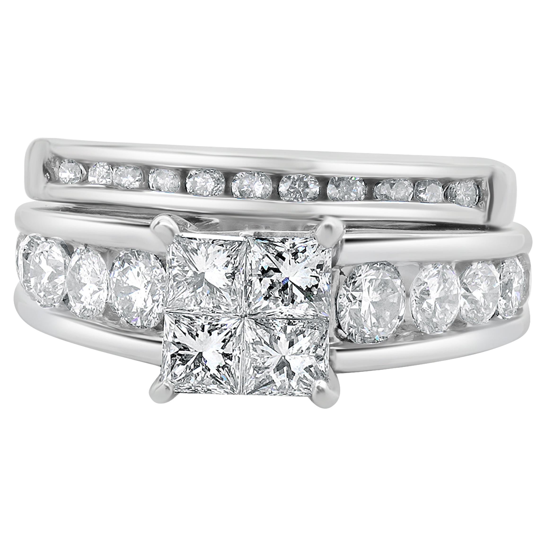 14 Karat White Gold Quad Set Diamond Engagement Ring For Sale