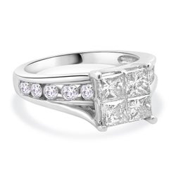 14 Karat White Gold Quad Set Princess Cut Diamond Engagement Ring
