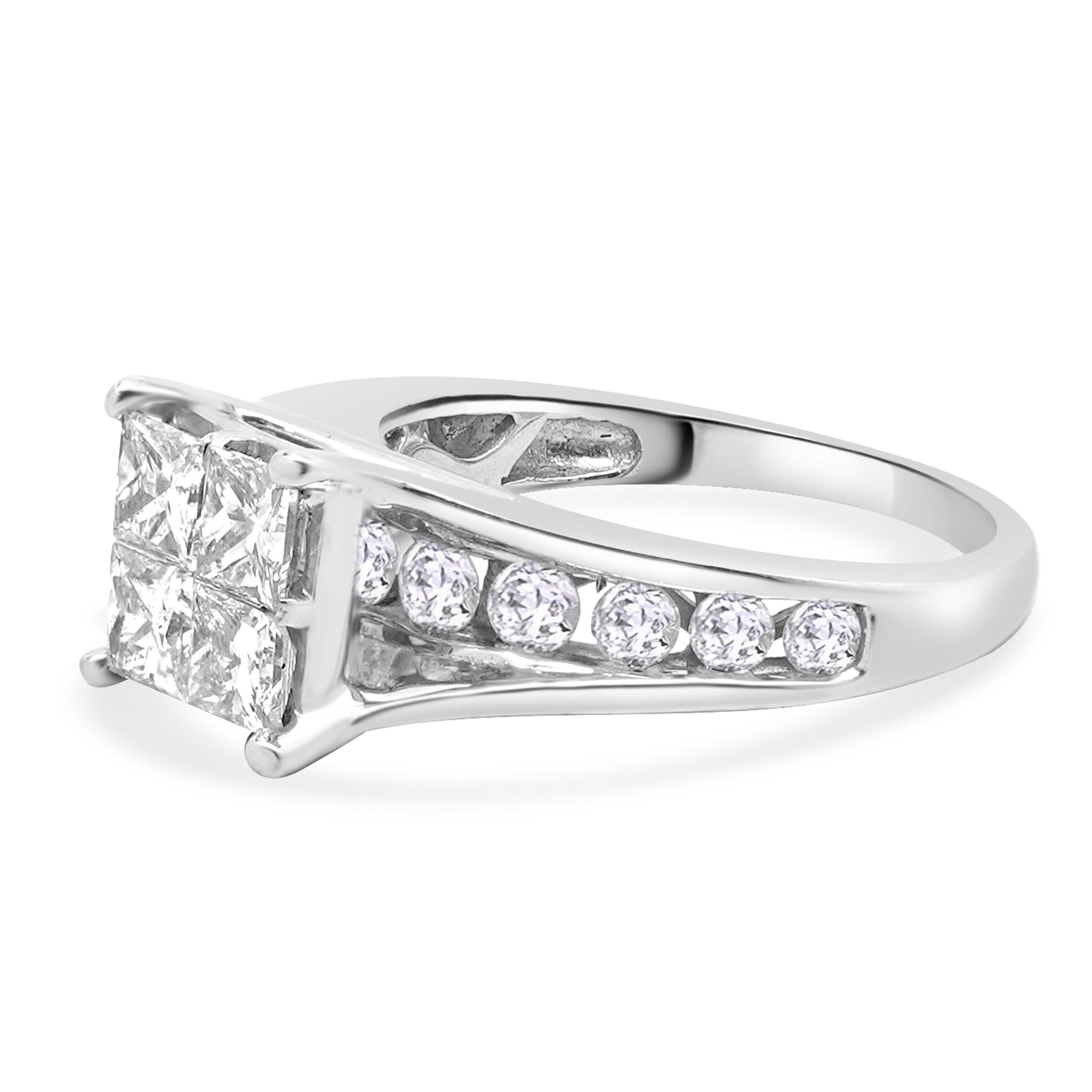 14 Karat White Gold Quad Set Princess Cut Diamond Engagement Ring In Excellent Condition For Sale In Scottsdale, AZ