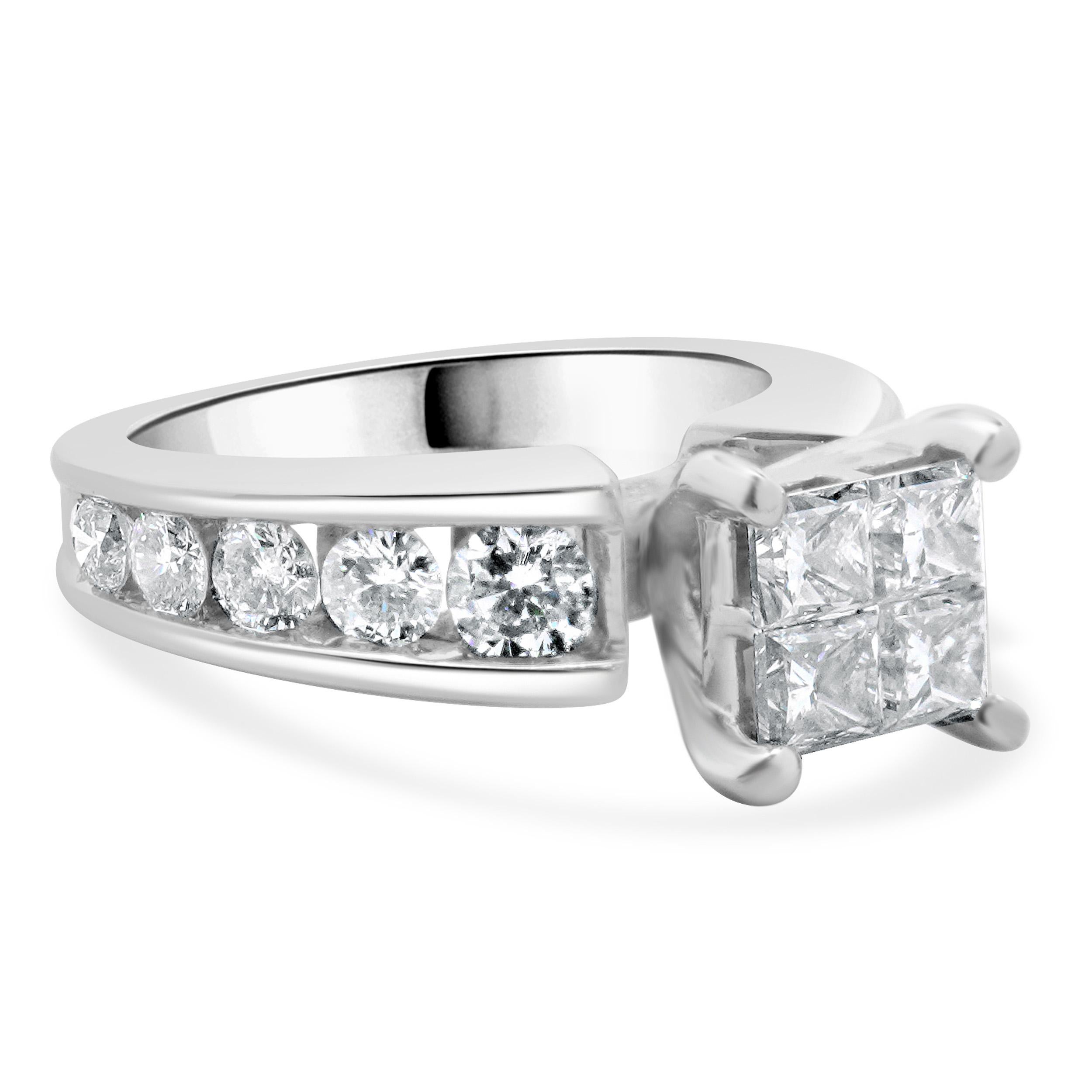 Women's 14 Karat White Gold Quad Set Princess Cut Diamond Engagement Ring For Sale