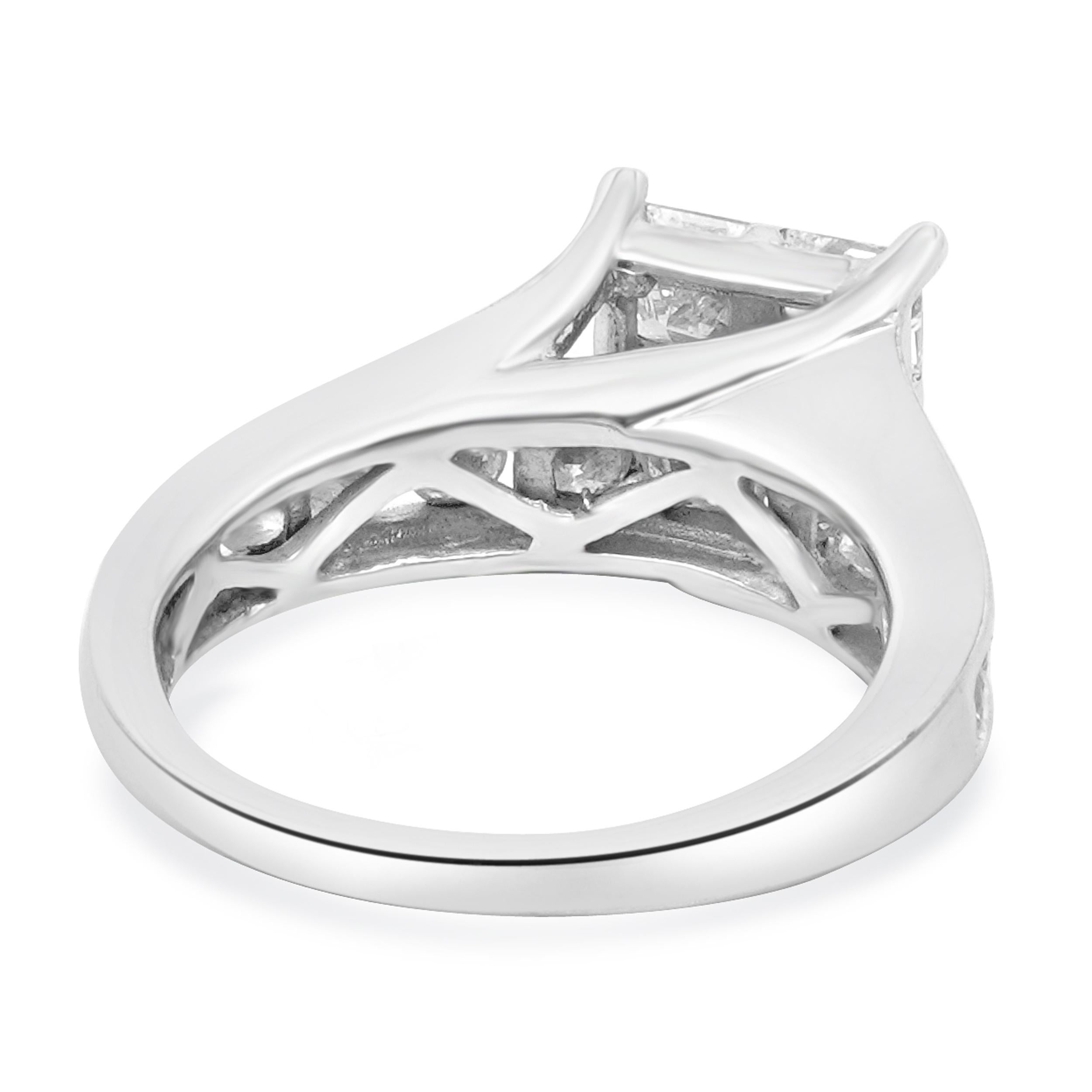 Women's 14 Karat White Gold Quad Set Princess Cut Diamond Engagement Ring For Sale