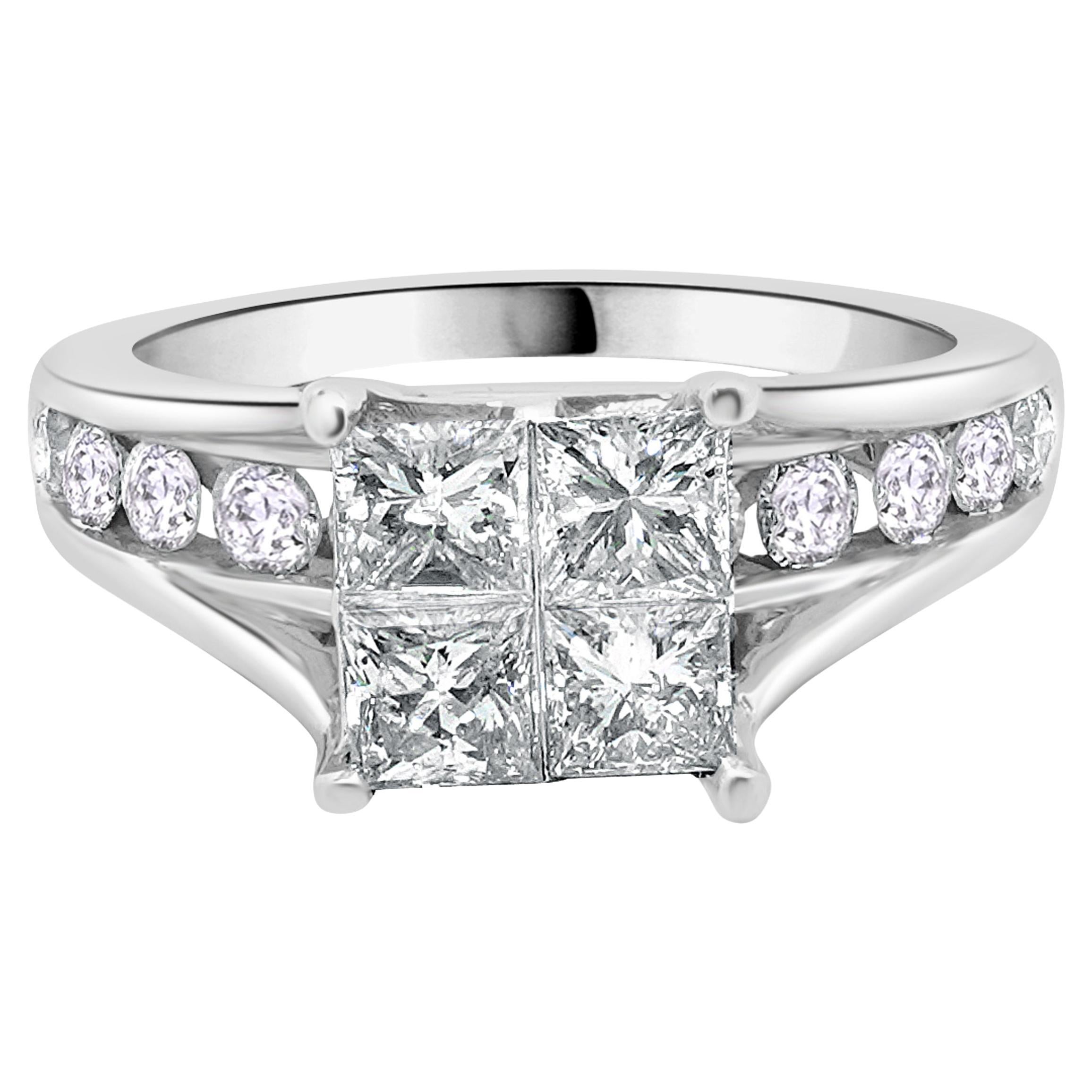 14 Karat White Gold Quad Set Princess Cut Diamond Engagement Ring