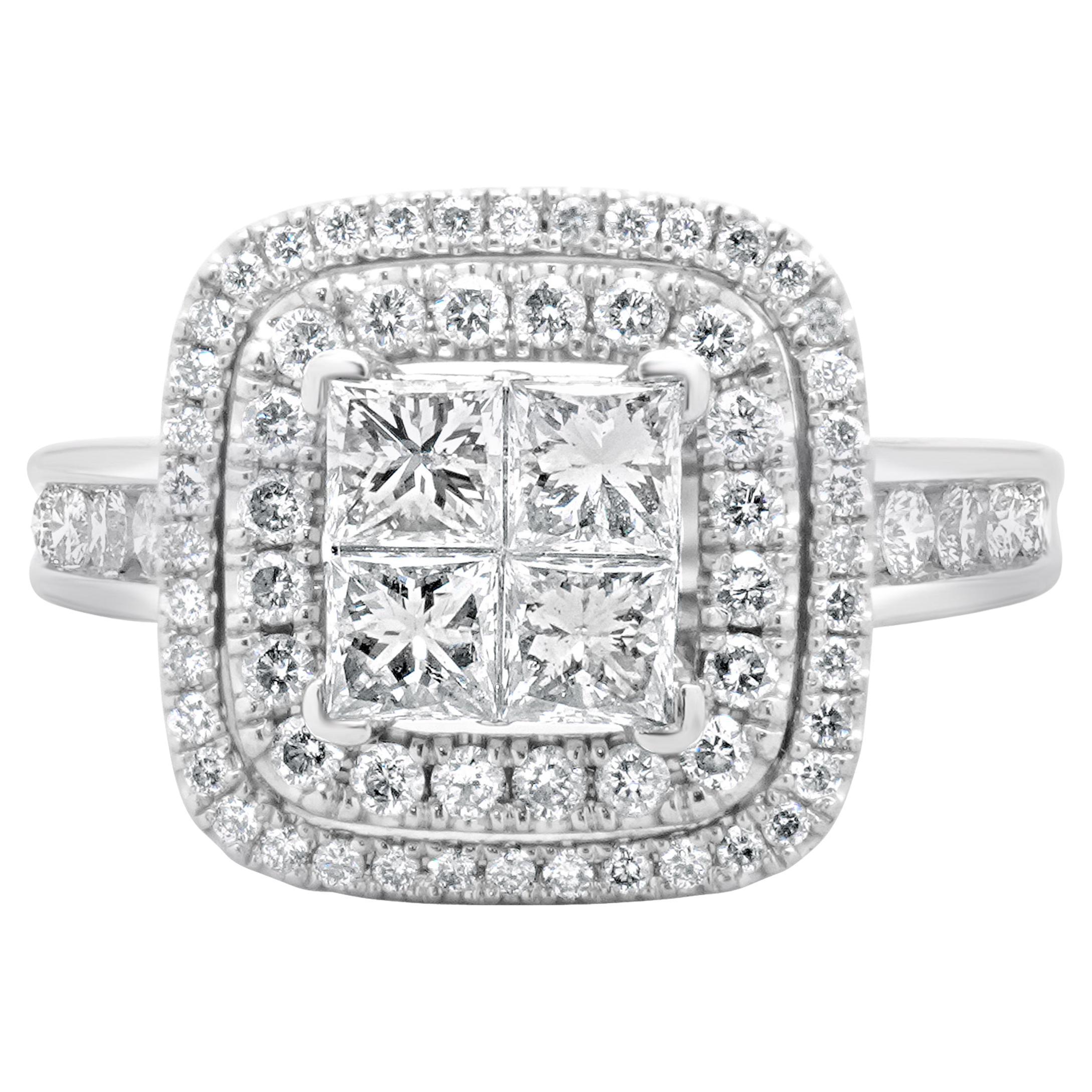 Bague de fiançailles en or blanc 14 carats à quatre diamants