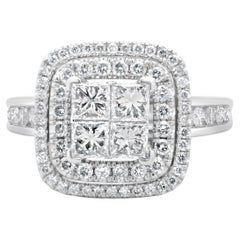 Bague de fiançailles en or blanc 14 carats à quatre diamants