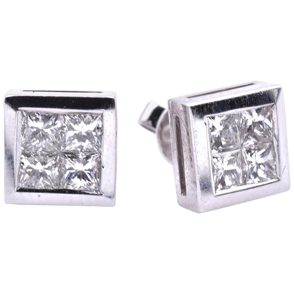 14 Karat Weißgold Quadset-Diamant-Ohrstecker