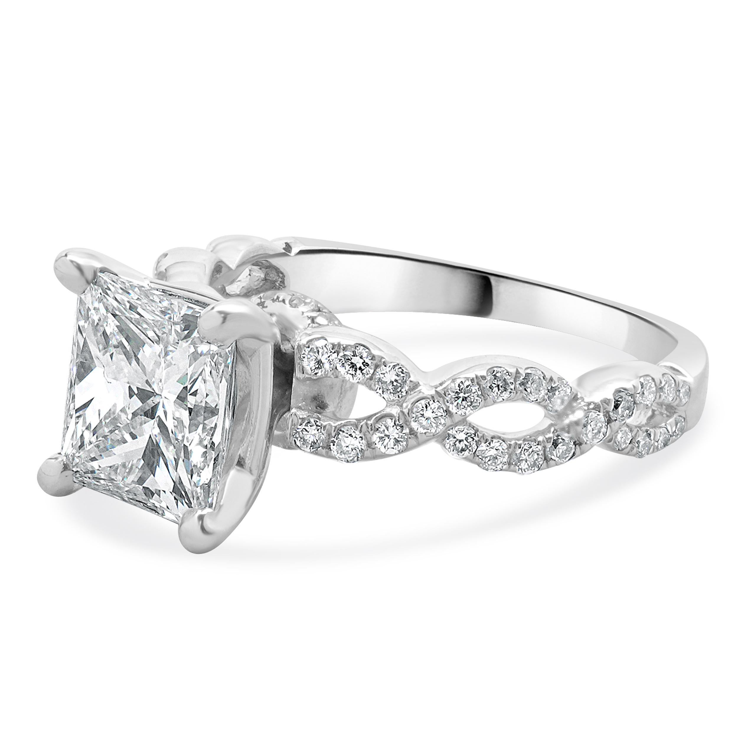 Designer: custom
Material: 14K white gold
Center Diamond: 1 radiant cut = 2.18ct
Color : I
Clarity : VS2
GIA: 7235277518
Diamond: round brilliant cut = 0.50cttw
Color : H
Clarity : SI1
Size: 6 complimentary sizing available 
Weight: 4.02 grams
