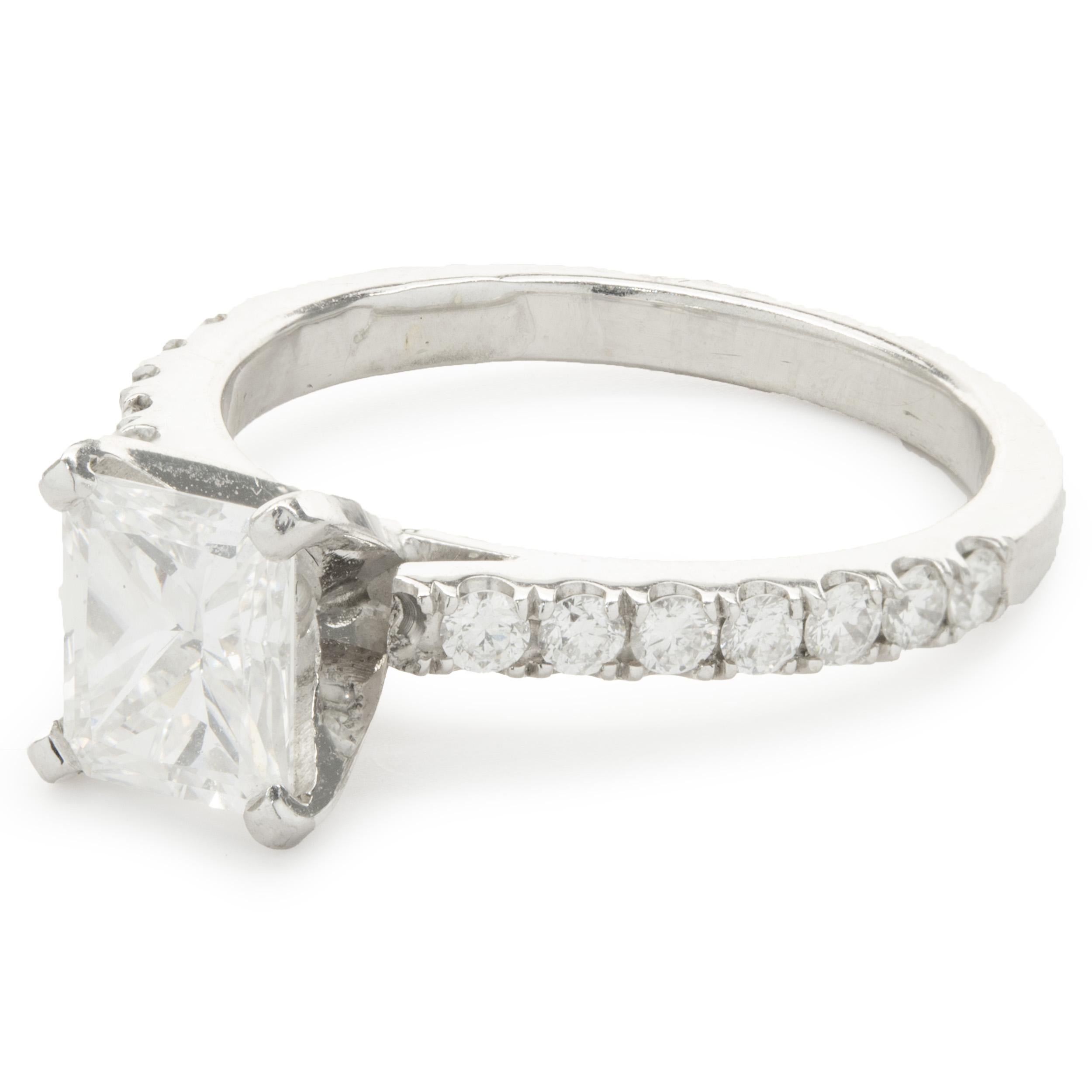 Women's 14 Karat White Gold Radiant Cut Diamond Engagement Ring For Sale