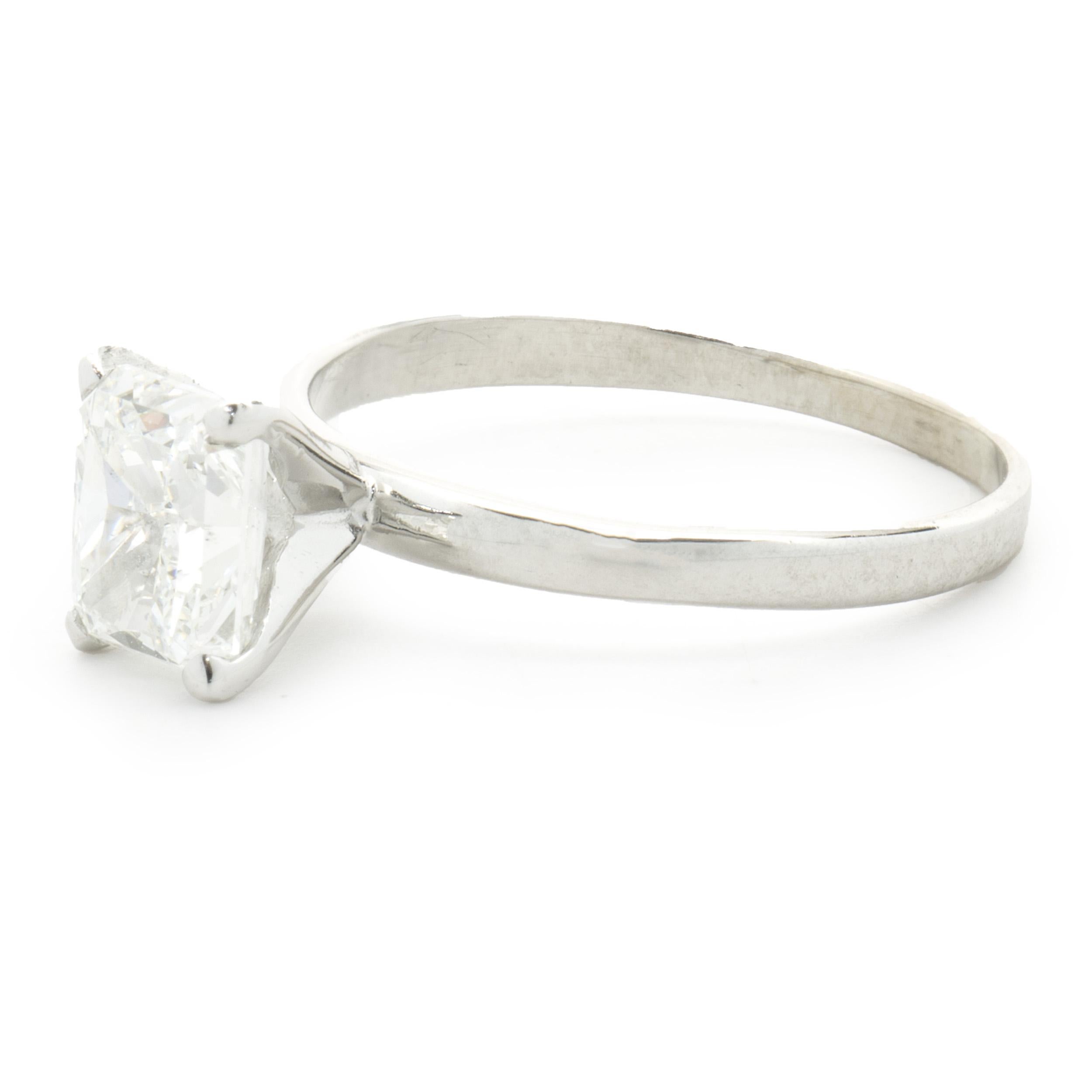 Women's 14 Karat White Gold Radiant Cut Diamond Engagement Ring For Sale