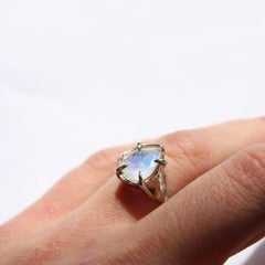 14 Karat White Gold Rainbow Moonstone Pear Ring