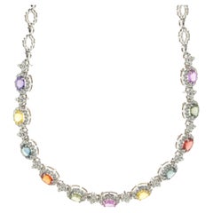 18 Karat White Gold Rainbow Sapphire and Diamond Collar Necklace
