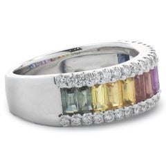 14 Karat White Gold Rainbow Sapphire and Diamond Ring
