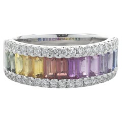 14 Karat White Gold Rainbow Sapphire and Diamond Ring