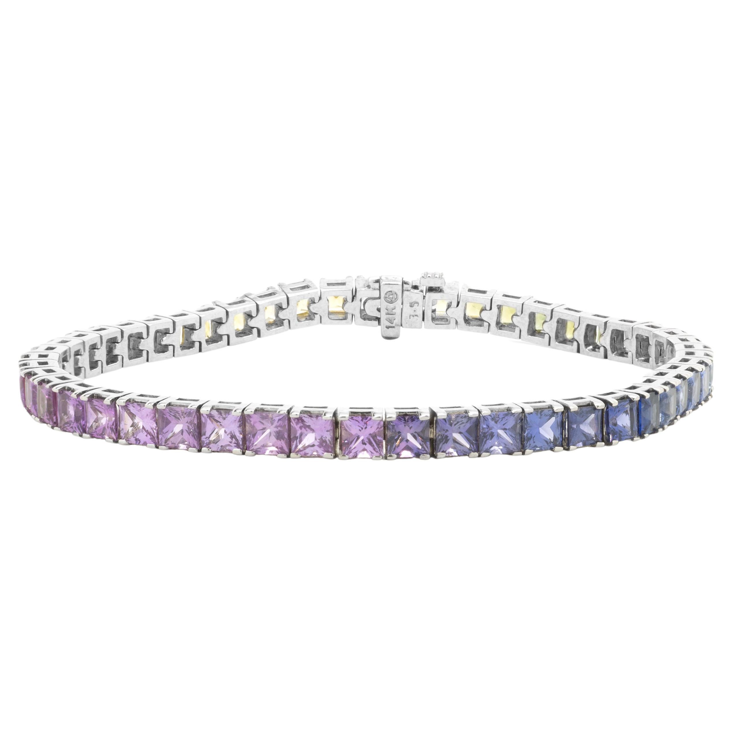 14 Karat White Gold Rainbow Sapphire Tennis Bracelet