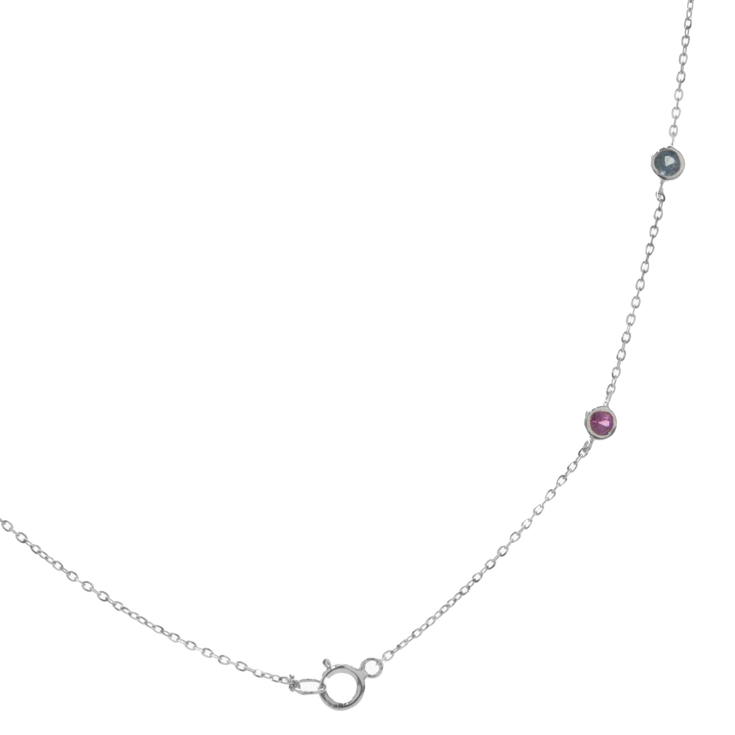 14 Karat White Gold Rainbow Sapphires by the Yard Necklace In Excellent Condition For Sale In Scottsdale, AZ