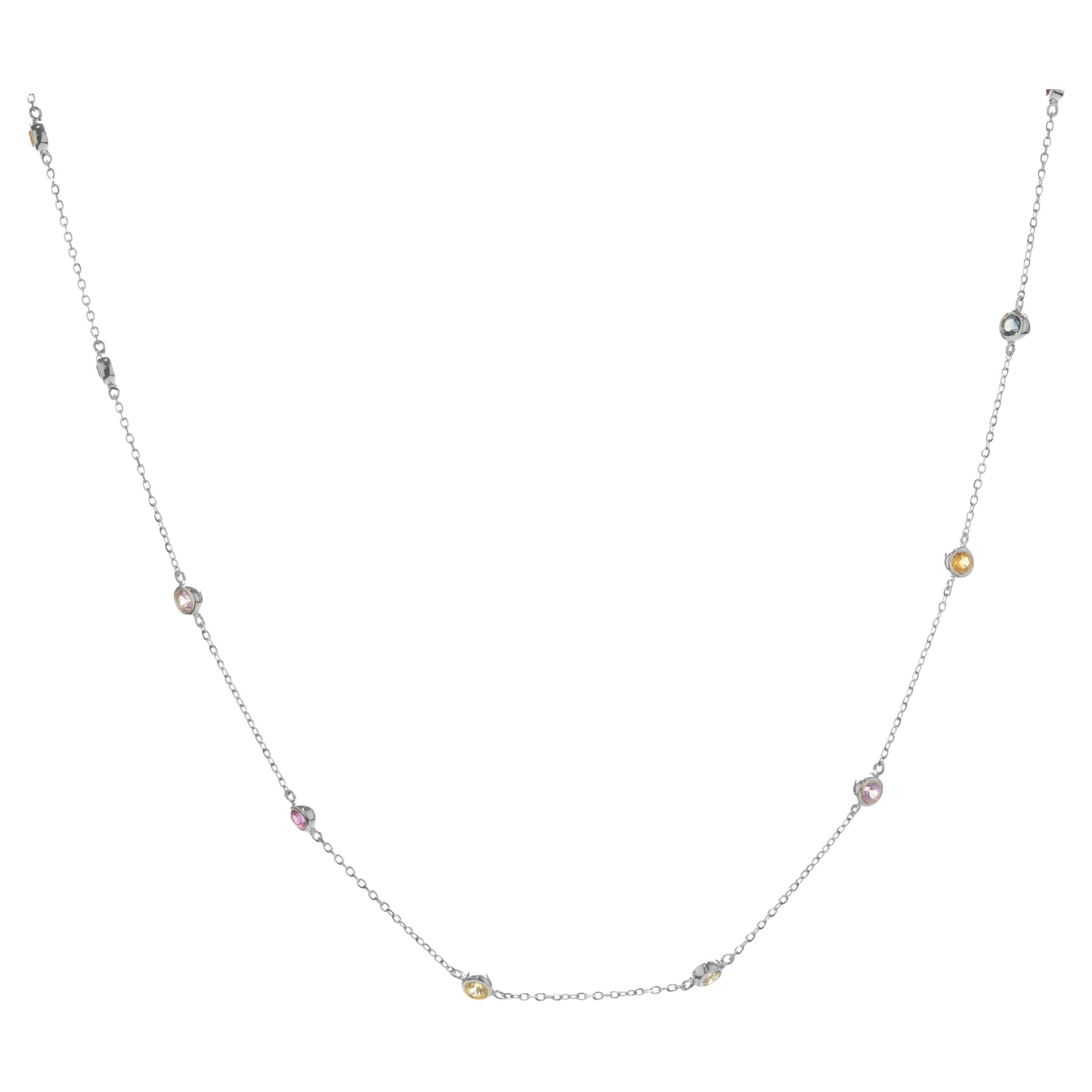 14 Karat White Gold Rainbow Sapphires by the Yard Necklace