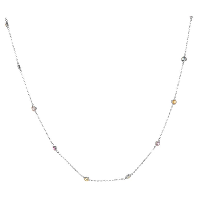 14 Karat White Gold Rainbow Sapphires By The Garden Necklace For Sale