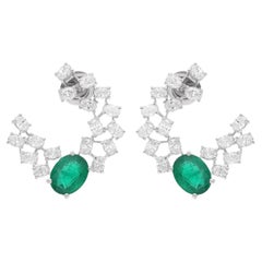 Pendientes de oro blanco de 14 quilates con esmeralda zambiana real Diamante Joyería fina
