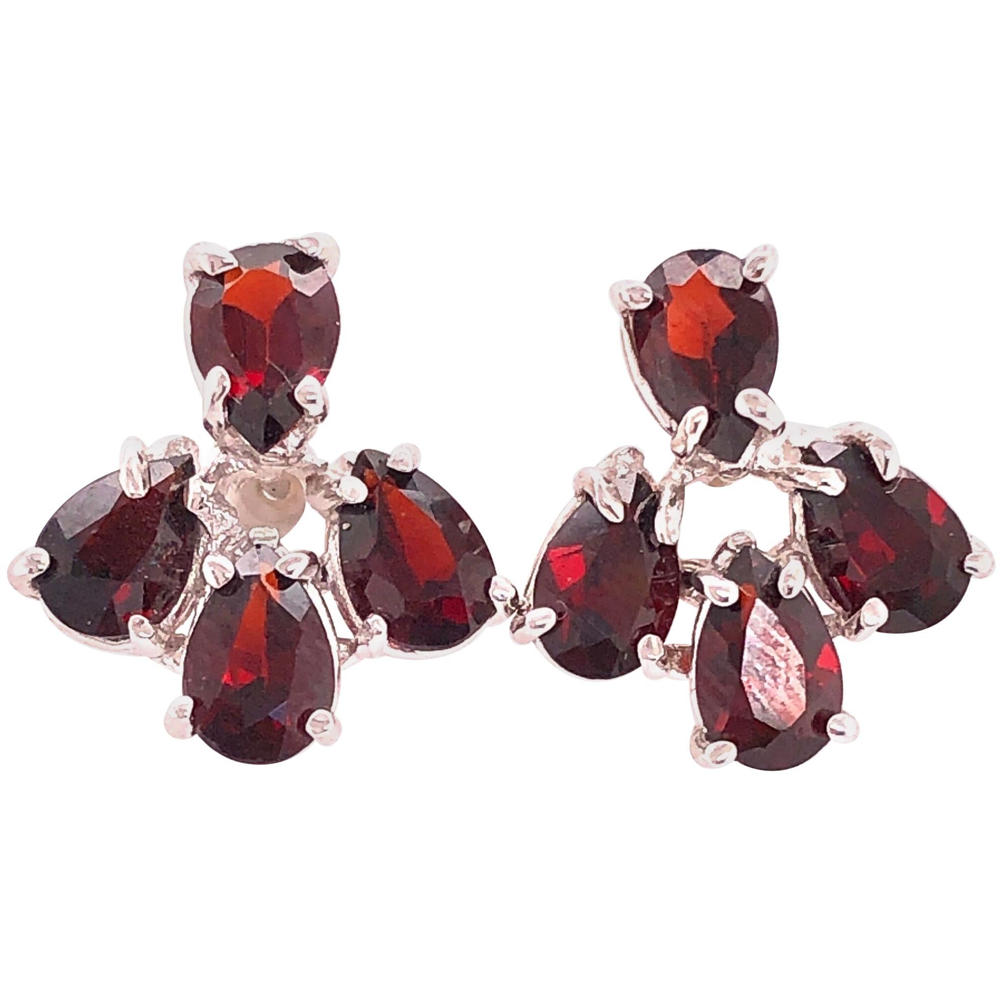 14 Karat White Gold Red Colored Stone Button Earrings For Sale