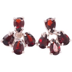 14 Karat White Gold Red Colored Stone Button Earrings