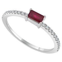 14 Karat White Gold Red Ruby Stackable Ring Birthstone Ring
