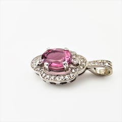 14 Karat White Gold Red Tourmaline and Diamond Pendant