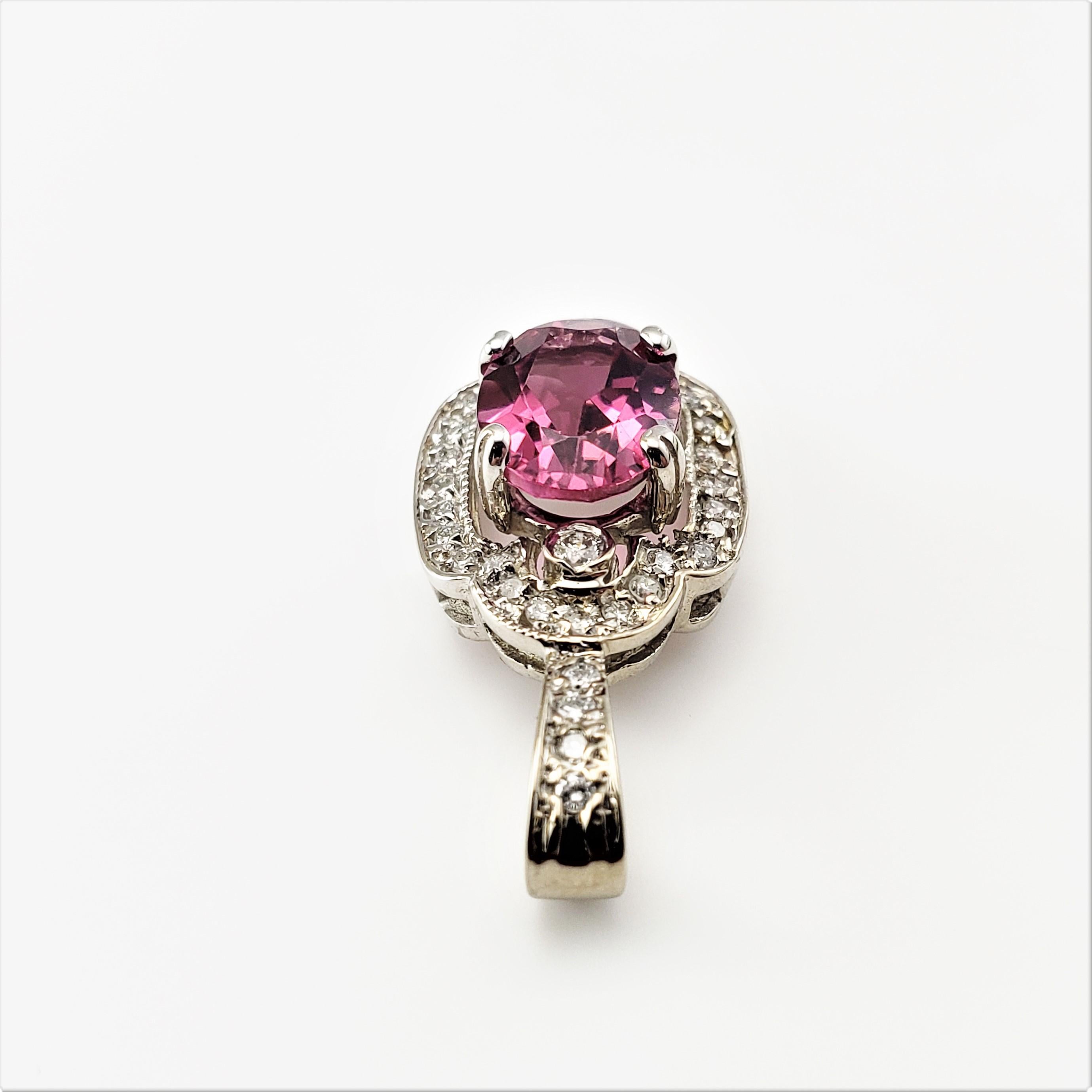 14 Karat White Gold Red Tourmaline and Diamond Pendant In Good Condition For Sale In Washington Depot, CT