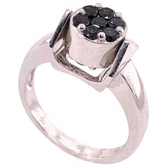 14 Karat Weißgold Wendbarer Ring mit Diamanten und schwarzen Saphiren