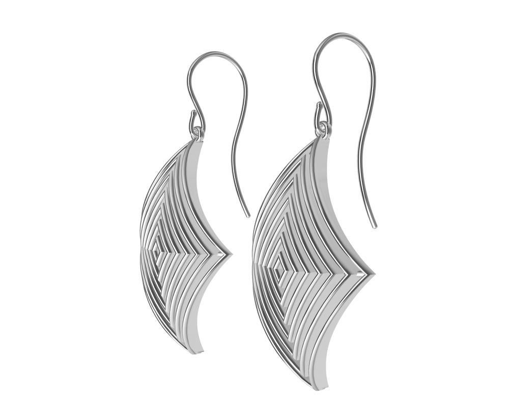 14 Karat White Gold Rhombus Rows Earrings , From the Open Air series. Inspireded by light and air, this ring  keeps it interesting. Simple domed top with repeating rhombus rows to create a playfulness with the light and shadows.  A sandblasted