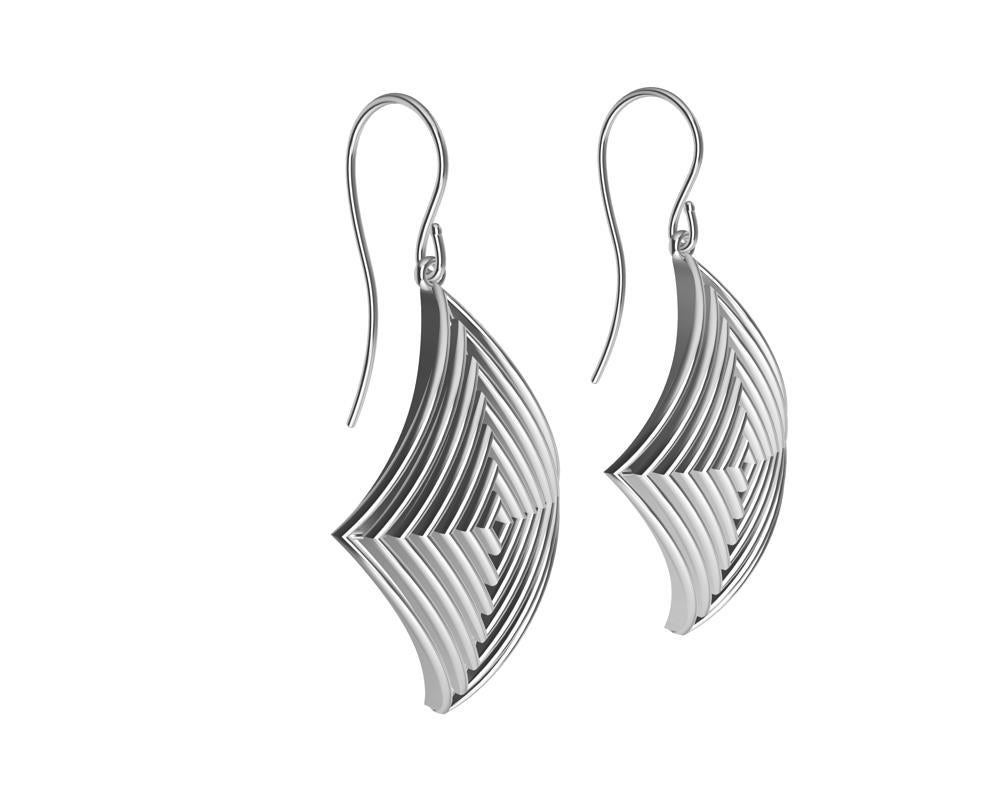 Contemporary 14 Karat White Gold Rhombus Row Earrings For Sale