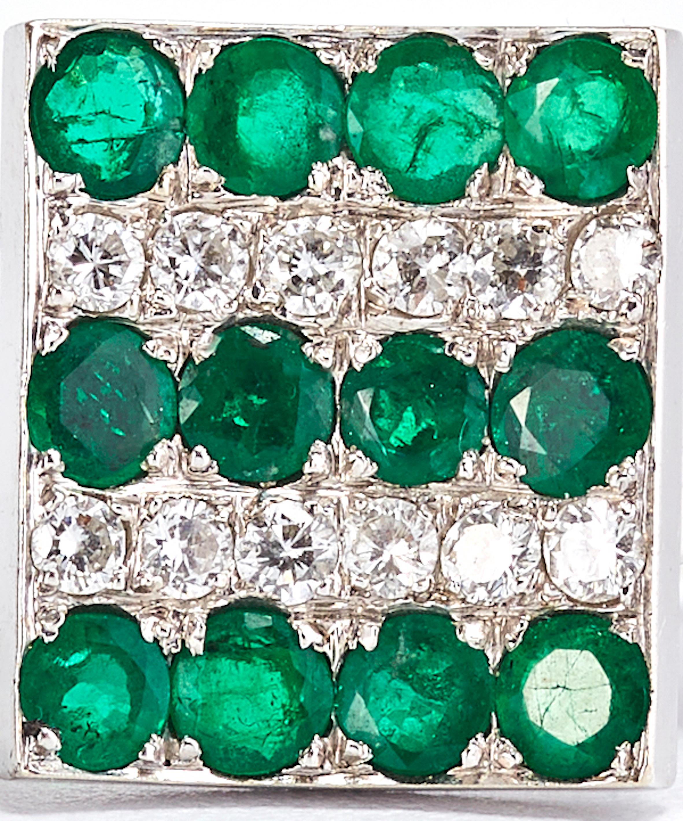 Women's 14 Karat White Gold Ring with Emerald Stones and Diamonds For Sale