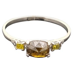 14 Karat White Gold Rose Cut Diamond and Yellow Diamonds Ring