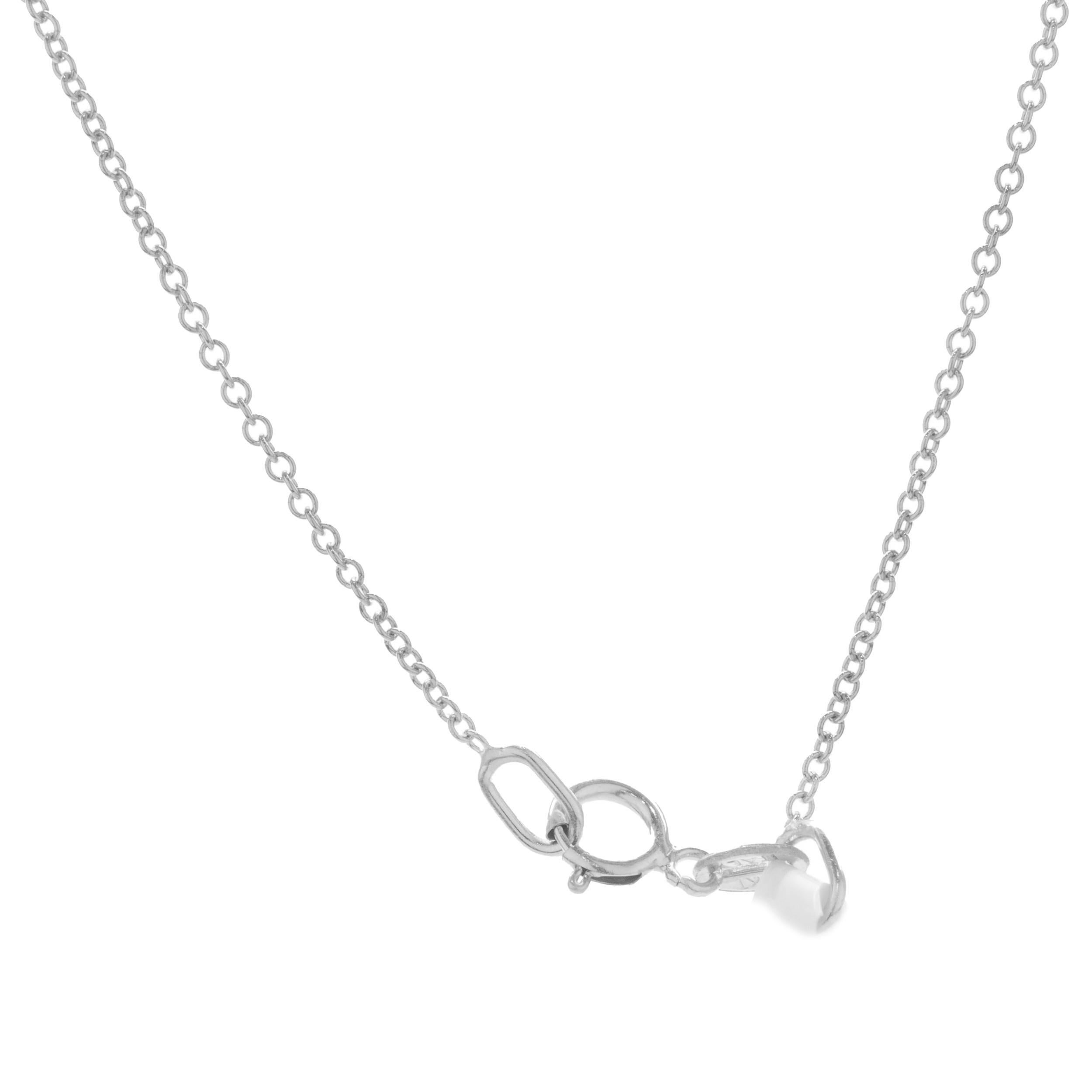 Women's 14 Karat White Gold Round and Baguette Cut Diamond V Necklace For Sale