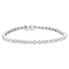 Bracelet en or blanc 14 carats diamants ronds et baguettes