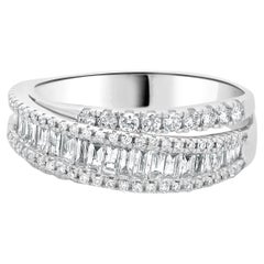 14 Karat White Gold Round and Baguette Diamond Bypass Ring