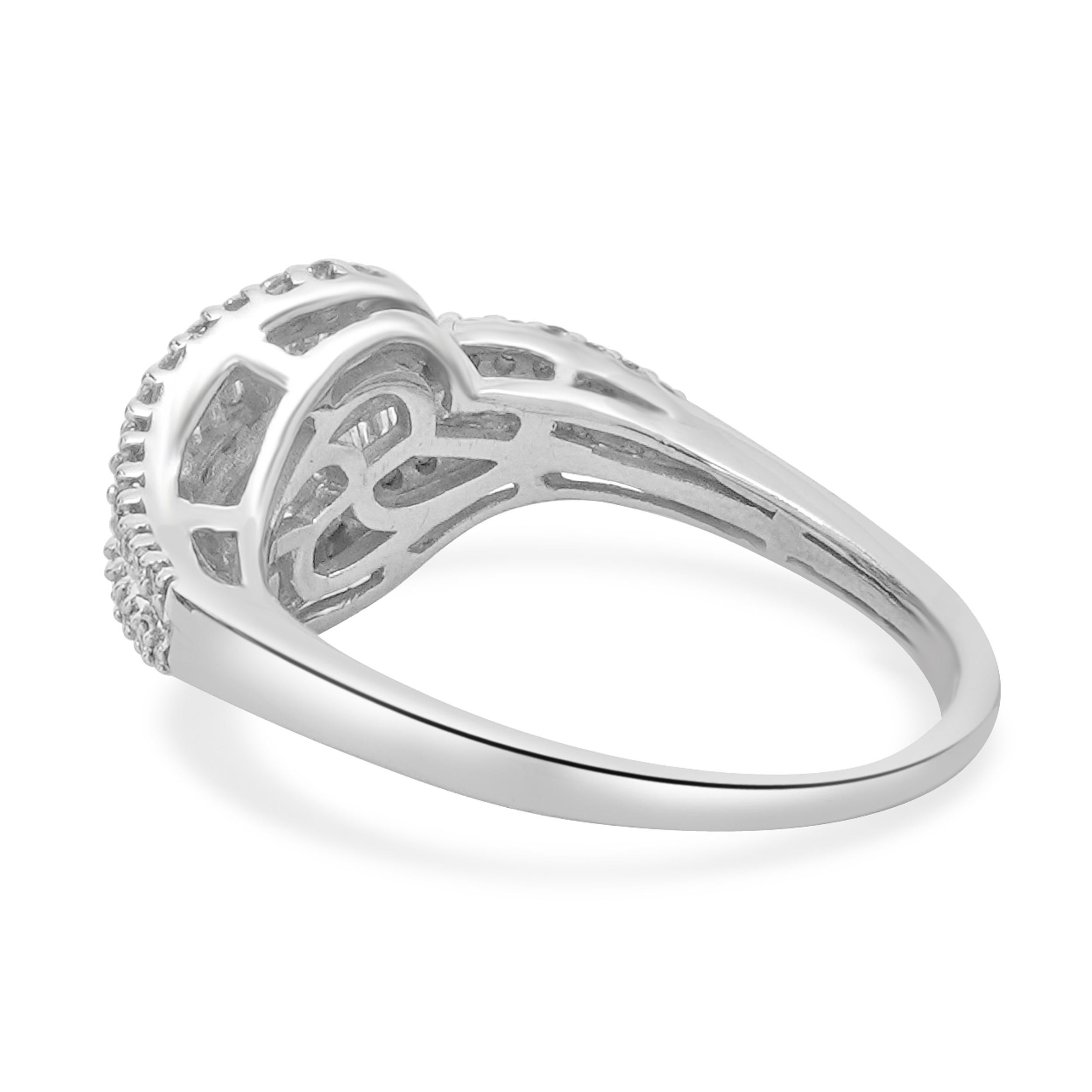 Bague nœud en or blanc 14 carats avec diamants ronds et baguettes Excellent état - En vente à Scottsdale, AZ