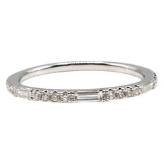 14 Karat White Gold Round and Baguette Diamond Wedding Band Stackable Ring