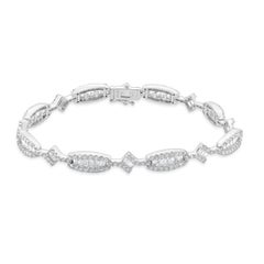Bracelet en or blanc 14 carats diamants ronds et baguettes en ligne